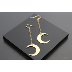 Boucles d'oreilles "Lune" en laiton, gravées avec chaînette