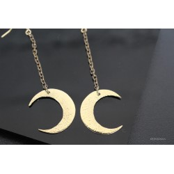 Boucles d'oreilles "Lune" en laiton, gravées avec chaînette