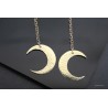 Boucles d'oreilles "Lune" en laiton, gravées avec chaînette