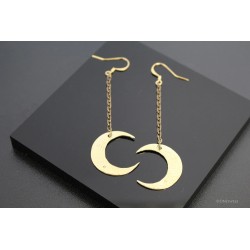 Boucles d'oreilles "Lune" en laiton, gravées avec chaînette